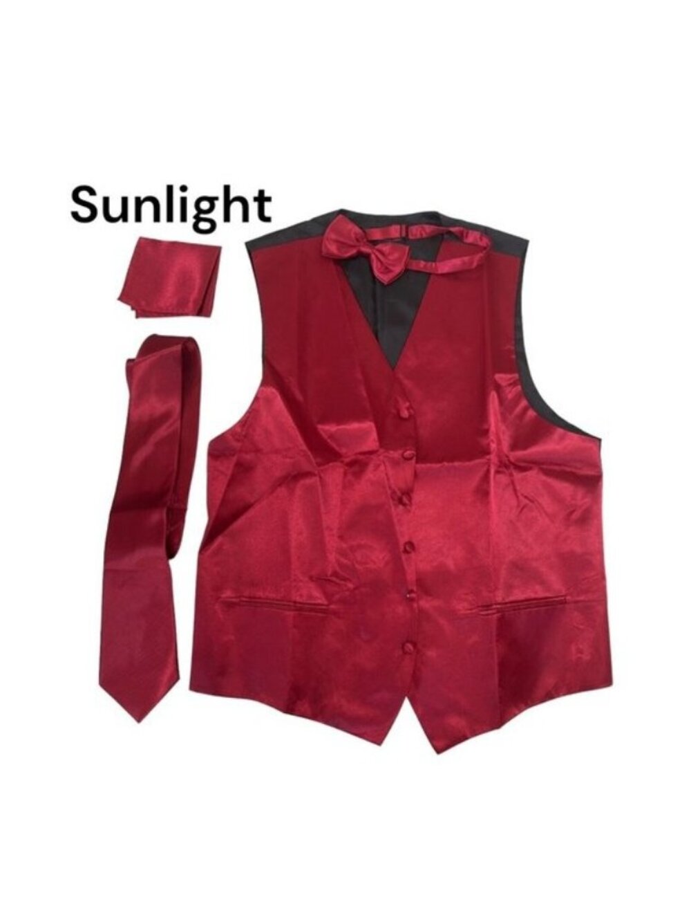Formal FadCano Men SZ XL Satin Burgandy 6 Buttons Vest with Tie/Bow Wedding Wear